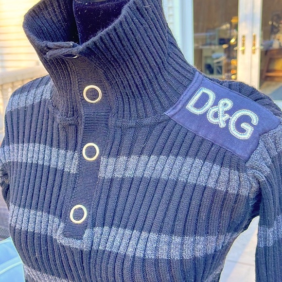 D&G SNAP Dolce and Gabbana ribbed turtleneck wool blend sweater grey and black - Picture 4 of 12